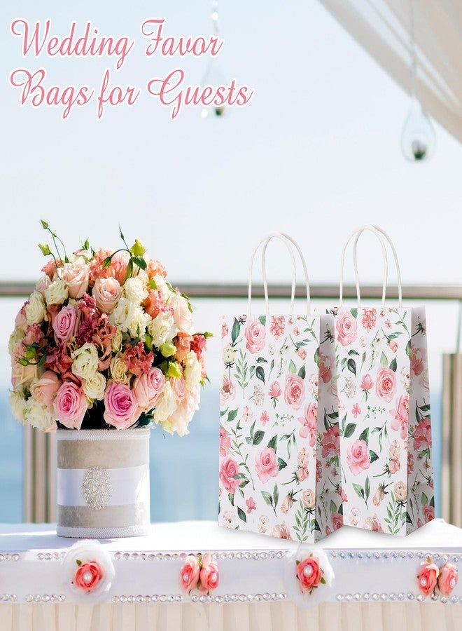 مارسبارك، 24 قطعة من أكياس الهدايا الورقية الوردية المزينة بالزهور لحفلات الزفاف، وحفلات استقبال المولود، والخطوبة، وأعياد الميلاد، أكياس هدايا مزينة بالورود مع مقابض، أكياس حلوى للضيوف، 8.3 بوصة × 5.9 بوصة × 3.1 بوصة (وردة) - Image 5